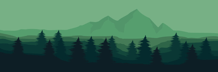 Forest mountain silhouette vector illustration for background, banner, backdrop, tourism design, apps background and wallpaper