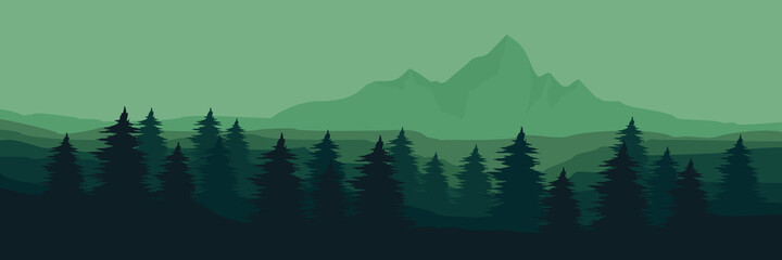 Fototapeta premium Forest mountain silhouette vector illustration for background, banner, backdrop, tourism design, apps background and wallpaper