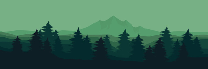 Forest mountain silhouette vector illustration for background, banner, backdrop, tourism design, apps background and wallpaper