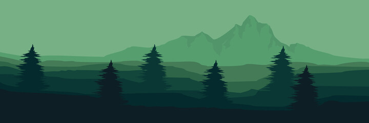 Forest mountain silhouette vector illustration for background, banner, backdrop, tourism design, apps background and wallpaper