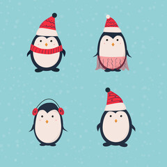 Hand drawn cute cartoon penguins