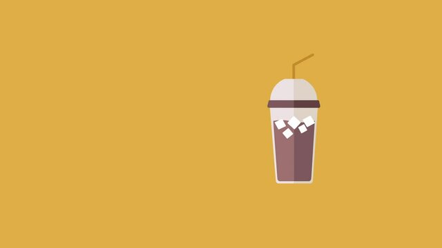 4k video of summer drink with straw on orange background.