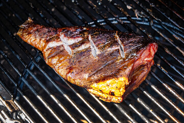 Grilled carp with lemon in a grill pan
