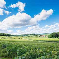 Fototapeta na wymiar rolling hills in french countryside south of reims under blue sky in summer