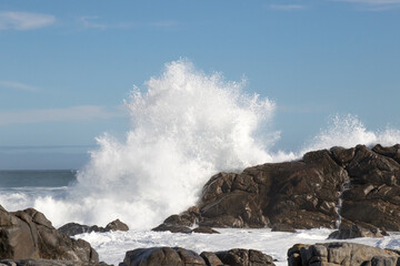 Wave crashes onto a rock