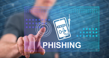 Man touching a phishing concept