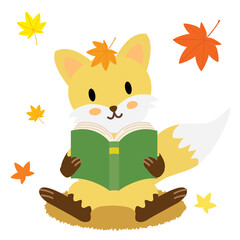 読書の秋に本を読むキツネ