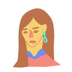 Portrait of a women with a beard representative of the LGBTQ Asian race hand drawn.Simple avatar of a people in flat drawing style.Design for social networks,web,packaging,posters,postcards,stickers.