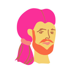 Portrait of a man with a beard representative of the LGBTQ Asian race hand drawn.Simple avatar of a people in flat drawing style.Design for social networks,web,packaging,posters,postcards,stickers.