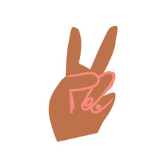 Peace sign with a beard representative of the LGBTQ African race hand drawn.Simple avatar of a two fingers in flat drawing style.Design for social networks,packaging,posters,postcards,stickers.
