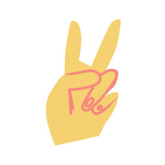 Peace sign with a beard representative of the LGBTQ Asian race hand drawn.Simple avatar of a two fingers in flat drawing style.Design for social networks,packaging,posters,postcards,stickers.