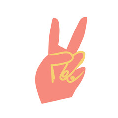 Peace sign with a beard representative of the LGBTQ European race hand drawn.Simple avatar of a two fingers in flat drawing style.Design for social networks,packaging,posters,postcards,stickers.