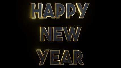 happy new year metallic gold modern text effect with black isolated background . 3d illustration rendering . for poster , business , store , market , shop and etc