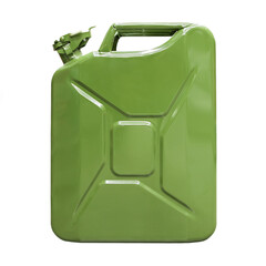 Fuel container jerrycan. Canister for gasoline, diesel gas. Fire resistant storage tank. Gasoline tank isolated on white background.