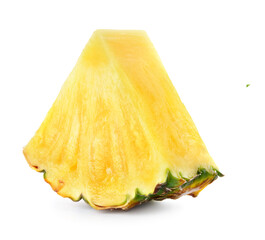 Pineapple slice isolate. Cut pineapple on white. Triangle fruit piece. Full depth of field.