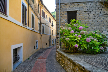 Fototapeta na wymiar A characteristic street in Morolo, a medieval village in the province of Frosinone in Italy. 