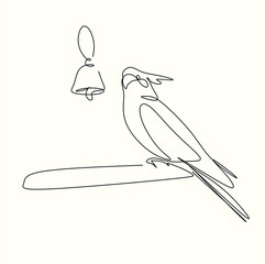 continuous drawing of a parrot on a branch with a bell