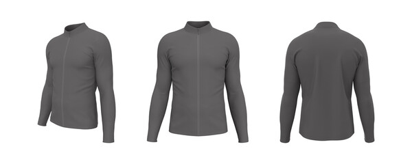 Men’s cycling jersey mockup in front, side and back, 3d rendering, 3d illustration