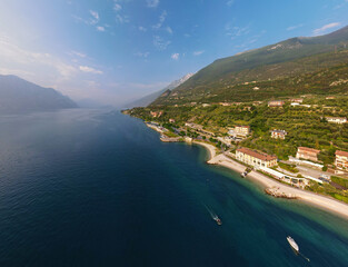 Fototapeta premium Panorama Top view to the East coast of the Garda lake