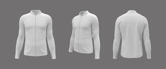 Men’s cycling jersey mockup in front, side and back, 3d rendering, 3d illustration