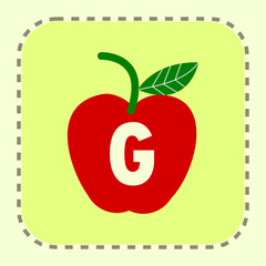 letter G with the image of an apple. can be used for stickers and children's learning.