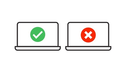 Laptop Check Icon Set. Vector isolated editable set of laptops with check signs