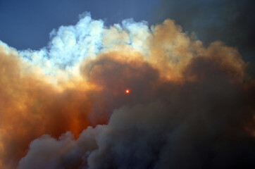 Wildfire in the forest near a resort town.Marmaris, Turkey. Summer 2021