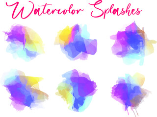 Rainbow Watercolor Splashes Splatters Watercolor paint background elements purple Yellow Blue colour