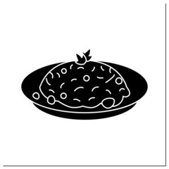 Fried rice glyph icon. Chinese stir-fry bowl with vegetables, meat or seafood ingredients. Tasty and popular Asian cuisine dishes recipe. Filled flat sign. Isolated silhouette vector illustration