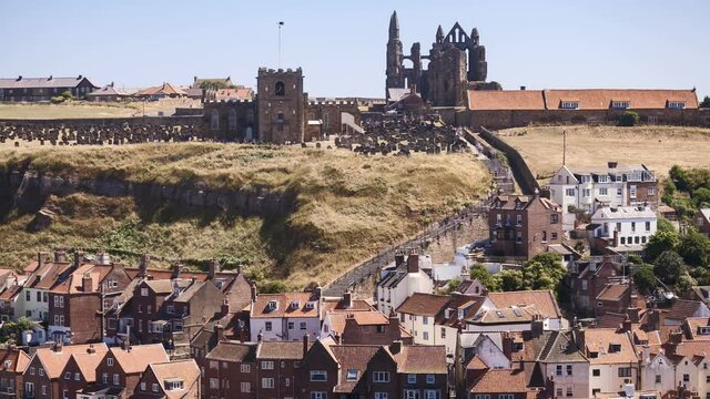 Timelapse of Whitby's 199 Steps showing St Mary's church and graveyard in front of Whitby Abbey