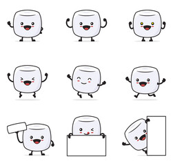 cute marshmallow cartoon. with happy facial expressions and different poses - obrazy, fototapety, plakaty