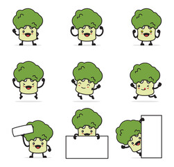 Obraz premium cute broccoli cartoon. with happy facial expressions and different poses