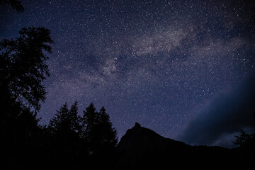 montagne nuit étoilée pause longue avec joli ciel en France dans les alpes 