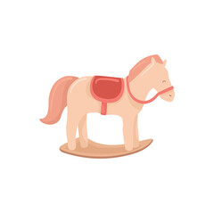 Rocking horse toy, Cartoon isolated kids element. Vector illustration, print. Wooden animal, playing equipment.