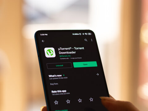 Assam, india - June 25, 2020 : utorrent a torrent downloader.