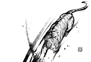 寅年の年賀状テンプレート（モノクロ）