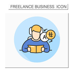 Language translator color icon.Translation services . International education course. Professional freelance interpreter.Isolated vector illustration