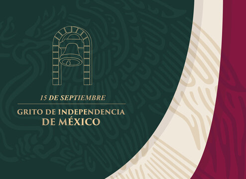 VECTORIAL BANNER For Grito De Dolores/Grito De Independencia De Mexico, 
Coat Of Arms Background, Bell, Golden Details, 15 Septiembre, Fiestas Patrias, Cultural Events, Traditions, Patriotic, Elegant