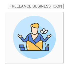 Home office color icon.Freelance.Man working at home.Comfortable workplace. Freelancer lifestyle.Isolated vector illustration