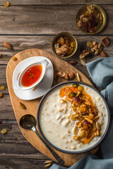 Ashure or Noah's pudding is an islamic dessert made of grains, fruits, dried fruits and nuts.