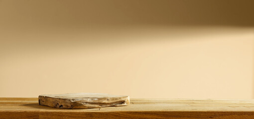 Wooden pedestal for your decoration and wall with shadows 