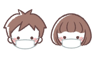 マスクをする男の子と女の子のアイコンセット