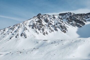 Fototapeta na wymiar Poland High Tatras. Winter mountains. View of the winter valley of five Polish ponds.