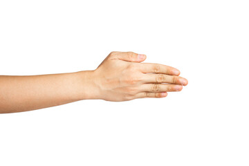 Close up of open hand gesture isolated with white background. Karate chop hand gesture.
