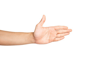 Close up of open hand gesture isolated with white background.