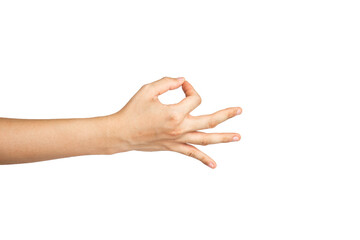 Close up of okay hand sign isolated with white background. 