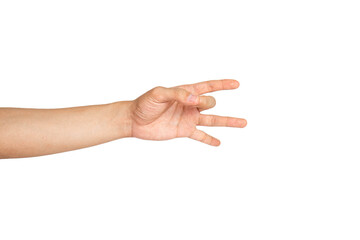 Close up of flicking hand gesture isolated with white background.