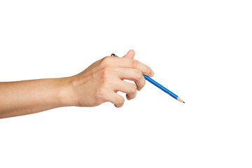 Close up of sketching hand ruler isolated with white background. Drawing hand gesture.