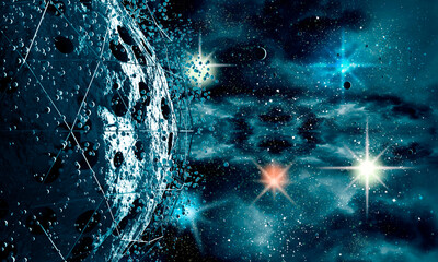 Abstract dead planet and universe filled with stars