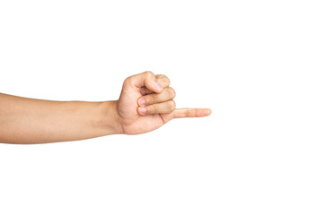 Close up of pinky swear gesture isolated with white background. Pinky promise hand sign.